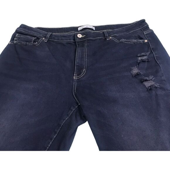 KanCan Dark Blue Distressed Fringe Hem Skinny Jeans - Picture 3 of 13